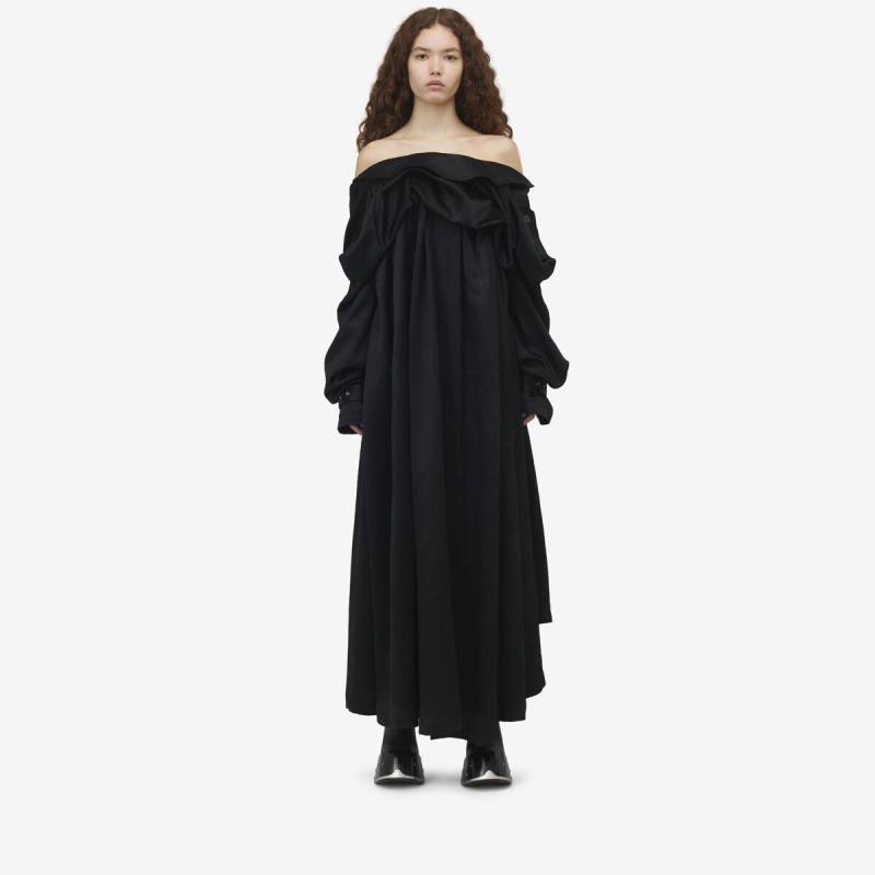 Alexander McQueen Women's Black Smashed Satin Draped Dress - 4 (Acetate)
